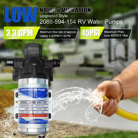 Road Ready Industrial Grade Diaphragm Water Pump With A Smooth One Hundred Fifteen Volt Motor Pushing 3.3 GPM And Forty Five PSI, showing water flow.
