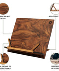 Walnut Wood Cookbook Stand Hands Free Reading For Kitchen Tablet Holder Adjustable Book And Recipe Stand with natural finish