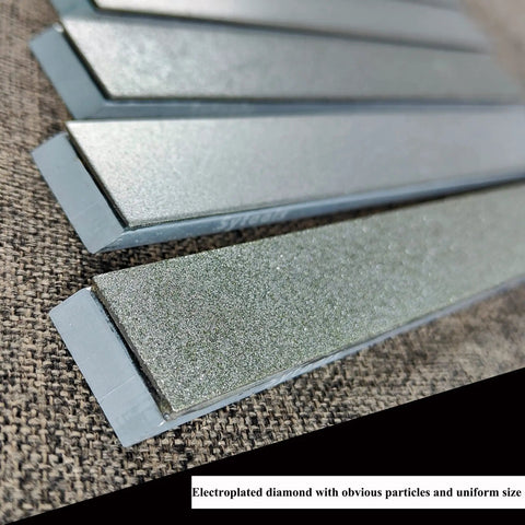 Close-up of 10 Piece Diamond Knife Sharpening Stone Kit with Aluminum Blank Plates for Pro RX008 on fabric surface