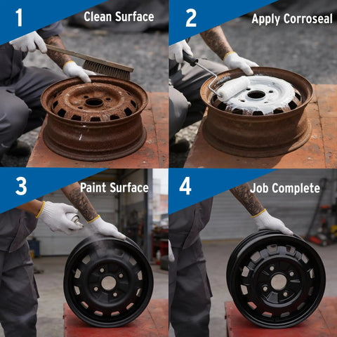 Step-by-step application of One Step Water Based Rust Converter And Latex Metal Primer That Converts Rust And Primes Metal 1 Qt Kit