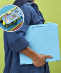 Legit Awesome Bluey Pediatrician Board Game For Kids Featuring Electronic Talking Sound Effects And All In One Carry Case With Two Play Modes And Super Chill Family Fun For Ages 6 Plus Totally Rad Interactive Playtime held by a child.