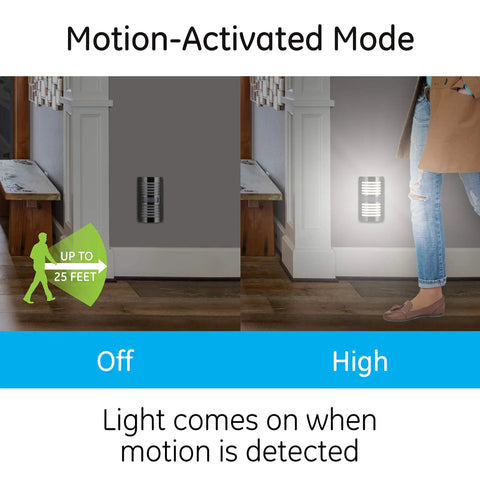 Plug In LED Motion Sensor Night Light With 40 Lumens And Motion Select For Boost Or Activation Dusk To Dawn Auto On Detects Motion Up To 25 Feet Brushed Nickel Louver Finish Great For Hallways And Desks 1 Pack