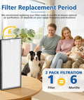 40 Replacement Filter For MA Series 40 Air Purifier With 3 In 1 Filtration Includes Fine Pre Filter, HEPA, And Activated Carbon, 2 Pack shown with family in living room.