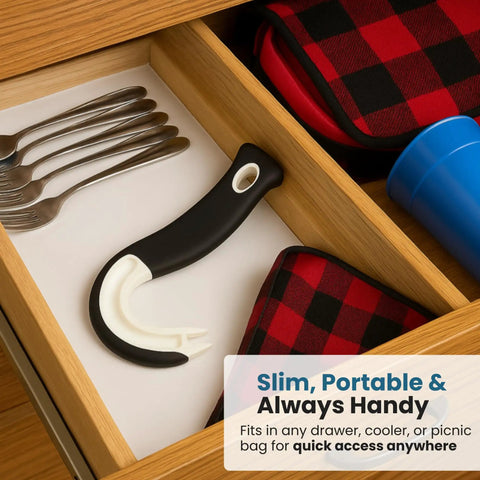 Ring Pull Can Opener For Soda And Food Cans Arthritis Friendly Non Slip Grip Nail Protection Senior And Kid Safe No Sweat Easy Pull Tab Tool Easy Open Black Dishwasher Safe in drawer