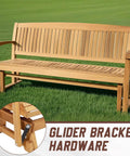 Wooden patio rocker with inset showing 8 Pack Glider Bearing Arm Bracket Set For Patio Rockers Replacement Hardware, 9 Inch Length.
