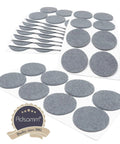 Pack Of Eighty Self Adhesive Felt Pads Grey Round One Point Nine Seven Inches stacked on sheets, ideal for protecting furniture.