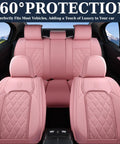 Pink Leather Car Seat Covers Full Set For Most Cars, Universal Waterproof Front And Back Seat Protector with Diamond Pattern in car interior