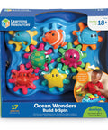 Ocean Wonders Build And Spin Gears Toy Set in packaging with colorful rotating sea creatures, 17 piece STEM kit for toddlers