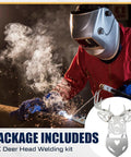 Person welding wearing safety gear with a Deer Head Welding Kit. Welding Practice Kit For Beginners Metal Art Project With 201 Carbon Steel Plates For TIG MIG ARC Weld Training DIY Gift For Welders Craft A Deer Head Sculpture And Master Welding Techniques