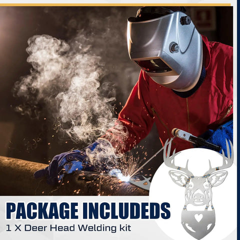 Person welding wearing safety gear with a Deer Head Welding Kit. Welding Practice Kit For Beginners Metal Art Project With 201 Carbon Steel Plates For TIG MIG ARC Weld Training DIY Gift For Welders Craft A Deer Head Sculpture And Master Welding Techniques