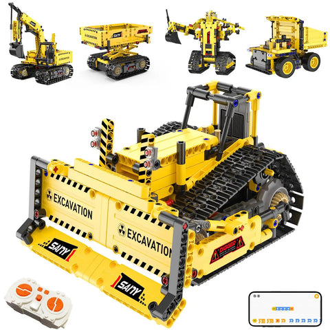5 In 1 STEM Building Kit With Remote Control Excavator 555-Piece Engineering Toy For Kids Ages 6 To 14 DIY Robotics And Science Gift