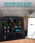 All In One WiFi Weather Station With Solar Power, 8 Inch Color Display, 10 Day And 24 Hour Forecast, shown with app connectivity