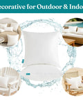 12x20 Outdoor Pillow Inserts Pack Of 2 Waterproof Square Throw Pillows for couch, sofa, bed, and patio furniture, shown in various setups.