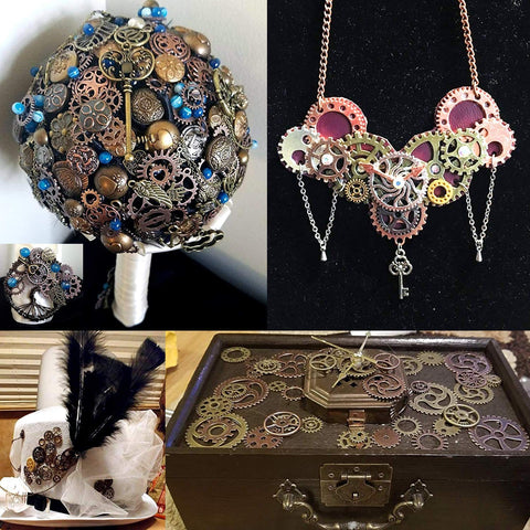 100 Gram Dope Assorted Color Steampunk Gear Charms For Jewelry Making And Crafts About 80 Mixed Gold Silver Bronze Antique Clock Watch Wheel Pendants For Scrapbooking Necklace Drops