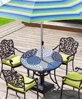 Outdoor Picnic Fitted Tablecloth With Umbrella Hole And Zipper Waterproof Round Table Cover For 36 To 44 Inches Elastic Zippered Tablecloth For Picnics And Camping Floral Pattern No Fuss Setup