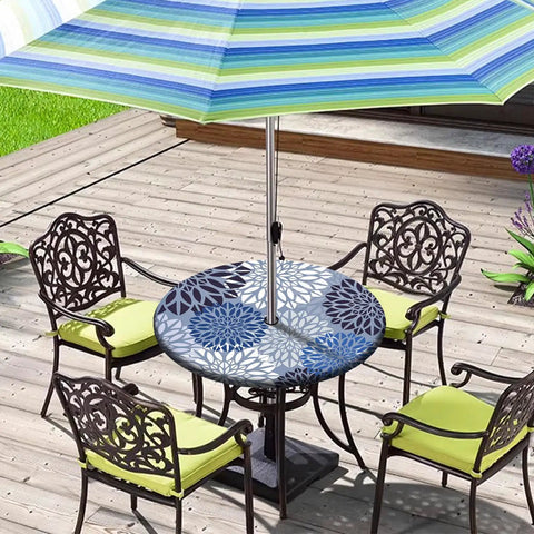 Outdoor Picnic Fitted Tablecloth With Umbrella Hole And Zipper Waterproof Round Table Cover For 36 To 44 Inches Elastic Zippered Tablecloth For Picnics And Camping Floral Pattern No Fuss Setup