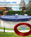 Heavy Duty 100 Foot Pool Cover Cable And Aluminum Winch Kit with blue cover on above-ground pool in garden