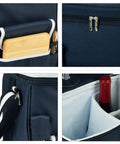 Top Tier Handcrafted Monogrammed Wine And Cheese Picnic Basket Cooler with hardwood board and wine storage compartments.