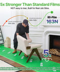 Heavy Duty Floor Protector For Construction And DIY, 39x100 Inch Waterproof Carpet Shield on hardwood floor, person moving chair