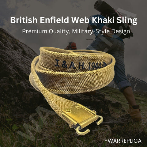 Authentic WWII British Lee Enfield Sling Reproduction Khaki Cotton Canvas Webbing Heavy Duty 44-Inch Adjustable Strap