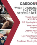 When to change the power steering gear infographic showing warning signs and maintenance tips.