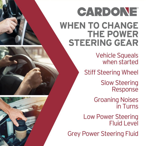 When to change the power steering gear infographic showing warning signs and maintenance tips.