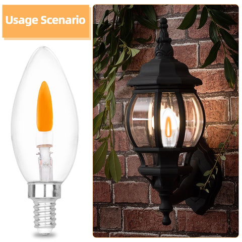 Flicker Flame E12 Base Candelabra Bulbs C35 Flame Tip Crystal Clear Glass With Orange Glow in wall sconce