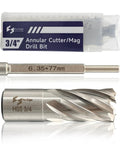 Heavy Duty M2 High Speed Steel Annular Cutter Step Drill Bit 3/4 Inch Cutting Diameter With Weldon Shank, shown with clear case.