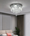 Dope Crystal Chandelier LED Ceiling Light Flush Mount In Stainless Steel With Beaded Shade in modern bedroom setting