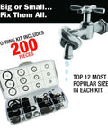 Rubber Faucet O Ring Kit 200 Piece 12 Size Assortment For Plumbing Seal Repair visible with illustrated faucet