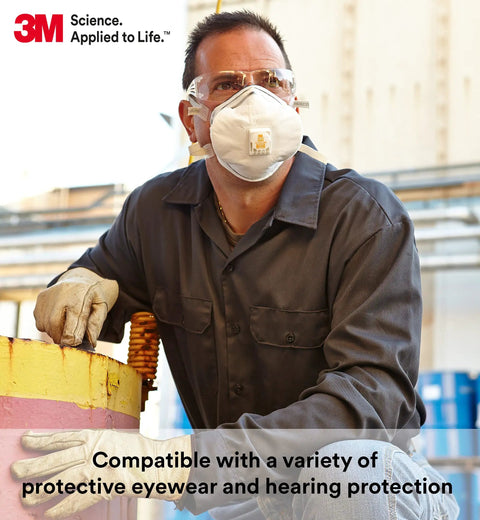 Worker wearing Disposable N100 Particulate Respirator With Exhalation Valve NIOSH Approved for protection against non-oil particles