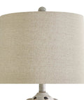 Close-up of linen lampshade on 25.75 Inch Farmhouse Ceramic Table Lamps Set Of 2 With 3 Way Dimmable Touch Control Modern Vintage Rustic Nightstand Bedside Lamps USB Power Ready Includes 2 Bulbs Perfect For Bedroom Or Living Room Homey Farmhouse Vibe.