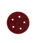 Pro Grade 5 Inch Aluminum Oxide Hookit Disc With VFN Nylon Backing, Maroon Color, Top View Showing Holes, Pack Of 40