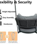 Back view of Single Seater Porch Swing Chair With 106 Inch Adjustable Rope For Height Boho Macrame Hanging Hammock Chair in grey.