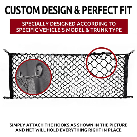 Custom-fit Dodge Durango Trunk Mesh Cargo Net Envelope Style For SUVs 1998 2026 detailed close-up design and attachment hooks.