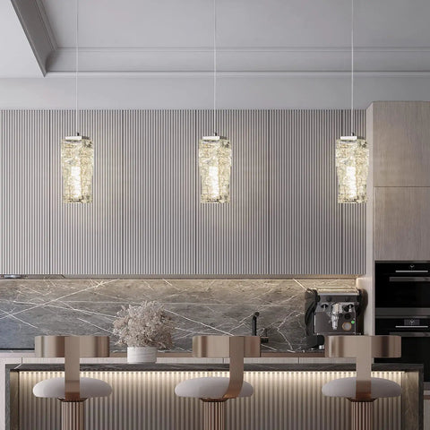 Gold Modern Crystal Pendant Light Fixture For Kitchen Island And Dining Room, Adjustable Up To Sixty Two Point Nine Inch Cord