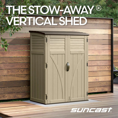 Padlock Ready Outdoor Storage Shed Backyard Ready Water Resistant Resin Cabinet For Patio And Garden Gear Cushions And Tools Weatherproof Vertical Design 54 Cu Ft Made In USA