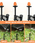 20 Sets Of Garden Irrigation Sprinkler Heads With Stakes, 90 Degree, 180 Degree, And 360 Degree Micro Spray Emitters in use