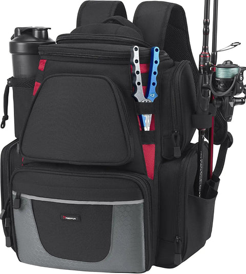Heavy Duty Fishing Backpack With 2 Rod Holders And 4 Tackle Boxes, Big Tackle Gear Bag With Rain Cover, Water Resistant 1200D Nylon