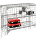 Heavy Duty Commercial Wire Mesh Security Locker With Two Swing Doors, Height Adjustable Shelf Supports, Padlock Ready Latches, Legit Gray Steel Storage Beast For Garage And Job Site with tools inside.