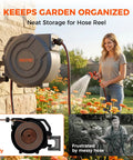 Pro Grade Retractable Garden Hose Reel Five Eighth Inch By One Hundred Feet With Nine Pattern Nozzle Wall Mounted shown in use.