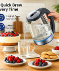 Person pouring water from 2L Glass Electric Kettle With 1500W Fast Boil Auto Shutoff LED Light BPA Free Borosilicate Glass