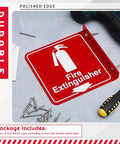 24 Pack Fire Extinguisher Signs 6.3 Inch By 6.3 Inch Durable Acrylic Warning Signs With Pre Drilled Holes Down Arrow Includes Screws And Adhesive Tape For Home Office And Biz Safety shown with tools and screws