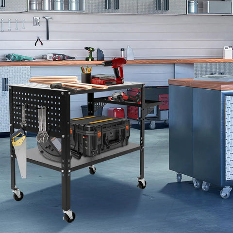 Heavy Duty Welding Table 36x24 Inch Portable Carbon Steel Workbench With 1200 Lb Load Capacity featuring tools and storage in workshop