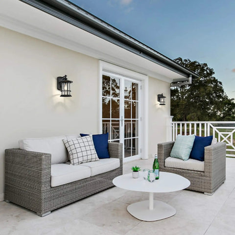 Patio view featuring Massive 12.5 Inch Outdoor Wall Light Fixture With Textured Black Finish And Clear Seeded Glass Shade, E26 Base 1 Pack