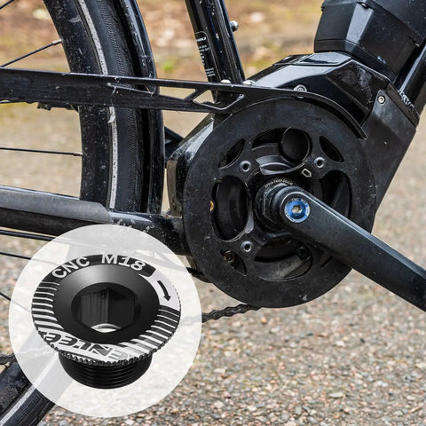 Two Pack M18 Aluminum Alloy Crank Cover Screws For Mountain Bike Crankset Bolts Black Durable Rustproof 7075 Aluminum Crank Fixing Bolts For Chainring Arm And Chainwheel Great For Bike Maintenance installed on bike