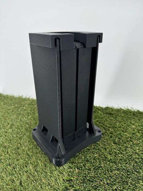 Beefy ABS Protective Case for Square Golf Launch Monitor with polycarbonate shield, shown upright on artificial grass.
