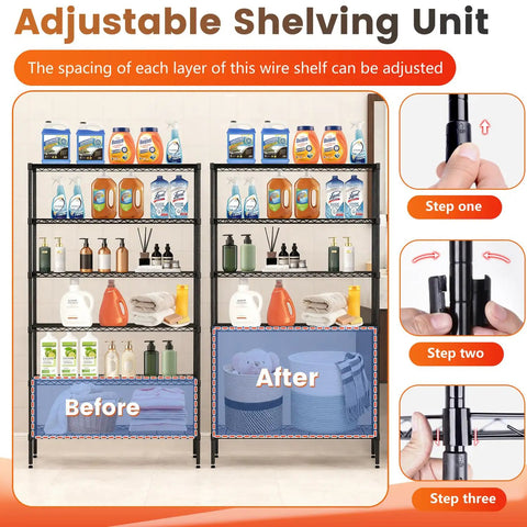 Heavy Duty Six Tier Wire Shelving Cart With Roll Smooth Casters And Quick Adjust Levels Heavy Hauls Everything From Garage Boxes To Closet Bins Super Sturdy Black Rack 45 By 18 By 82 Inches