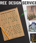 Free design service for Heavy Duty Tension Wire Trellis Kit For Outdoor Gardens features diagram of trellis layouts.