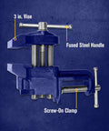 Clamp On Vise That Rocks A 3 Inch Jaw, Anvil Shaping Horn, And Pipe Jaws, Easy Clamp On For Tables Up To 2 Inch Thick, Model 226303